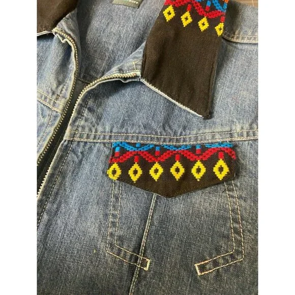 French Cuff Womens Denim Jacket With Colorful Embroidery Design Sz M/L ? - Picture 4 of 7